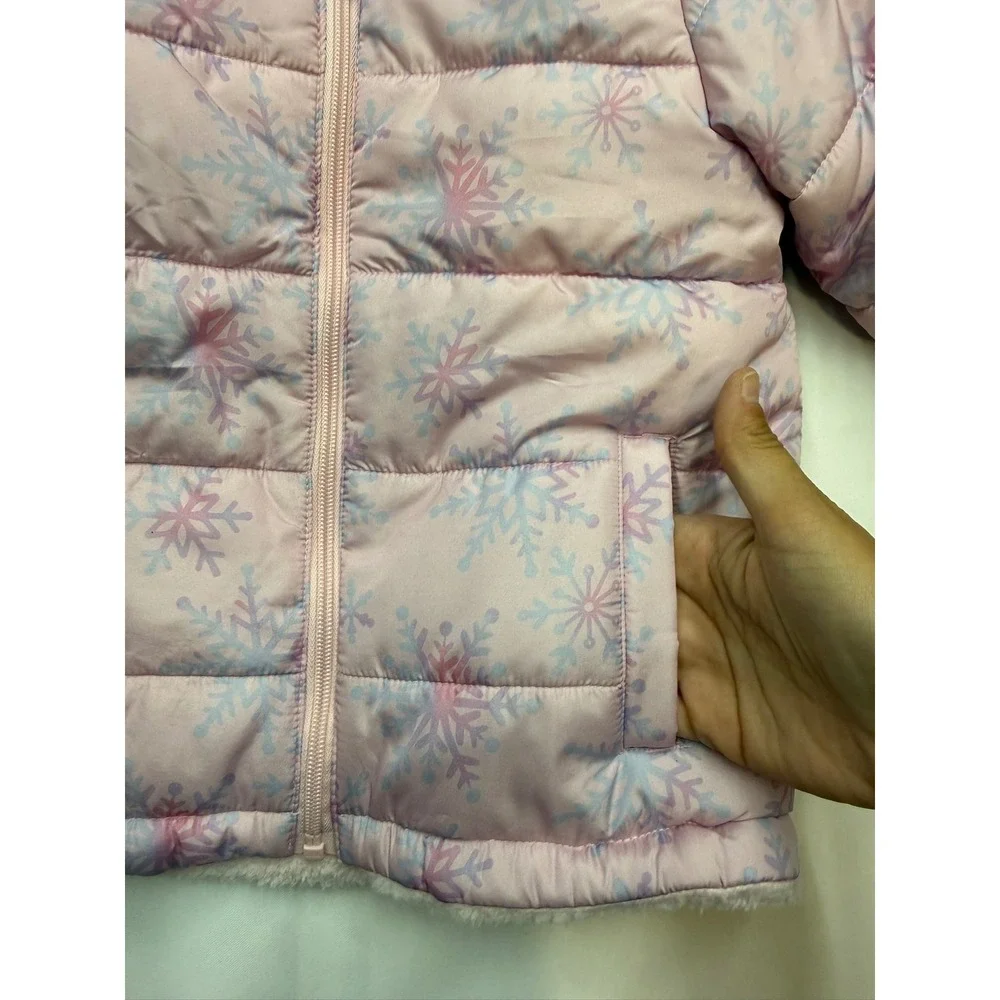 FALLS CREEK New $50 Girls 5T Pink Snowflake Reversible Hooded Winter Jacket Coat